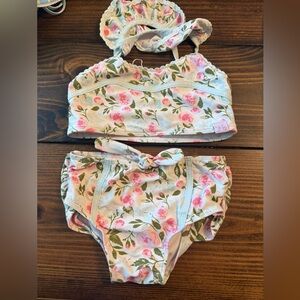 SweetHoney Floral Pink and Green Kids Swim Bikini